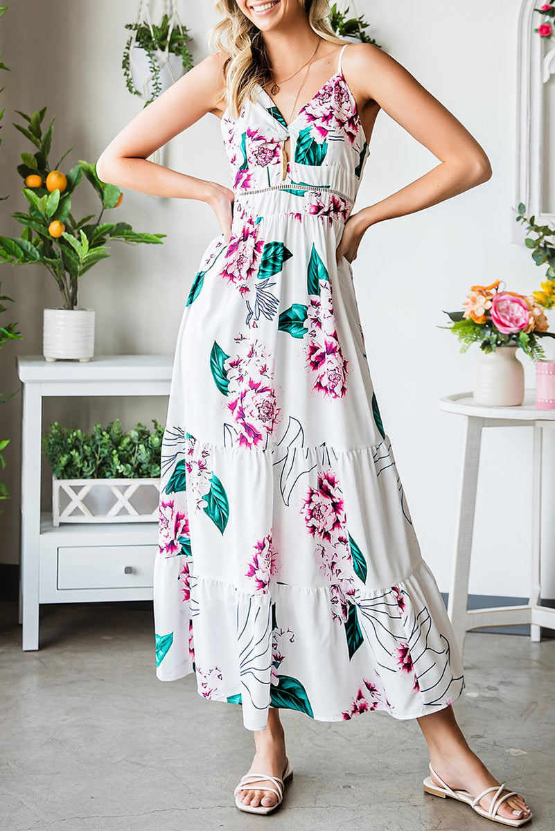 white floral cut out dress Momyknows White Floral Cut Out Off Shoulder Backless Cami Big Swing Elegant Vacation Maternity Hobo Photoshoot Baby Shower Maxi Dress, White / 2XL
