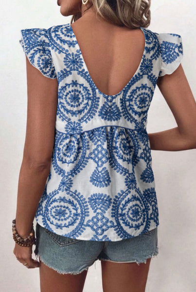 Bright Blue Embroidered Blouse