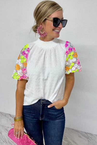 Floral Sequined Blouse