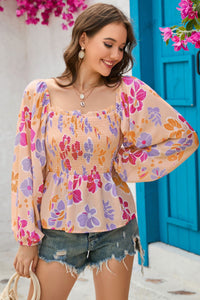 Peachy Smocked Peplum Blouse