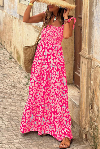 Pink Leopard Smocked Maxi