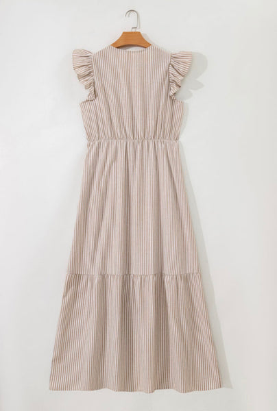 Sand Striped Button Dress