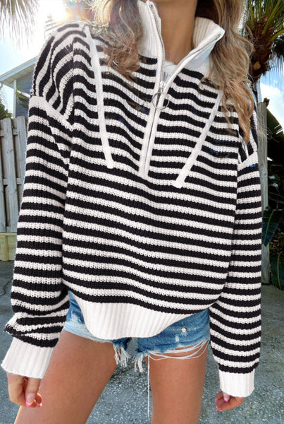 Black & White Zip Collar Pullover
