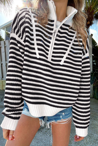 Black & White Zip Collar Pullover
