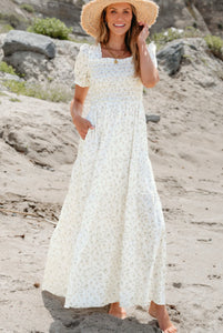 White Floral Smocked Maxi