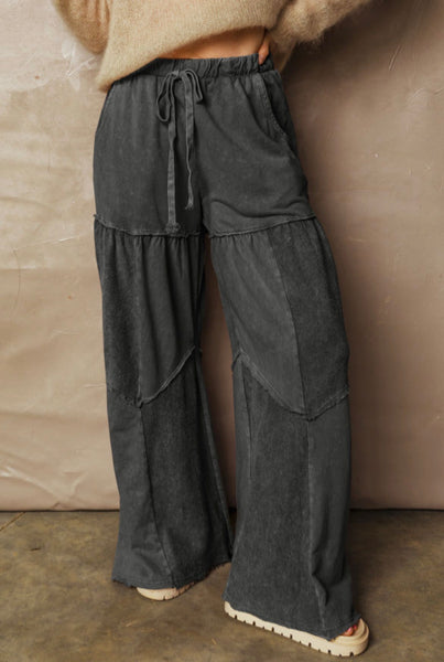 Black Mineral Wash Tiered Pants