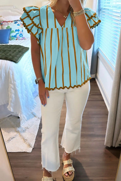 Ocean Striped Flutter Top