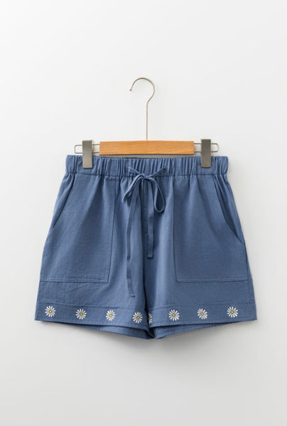 Blue Daisy Cotton Shorts