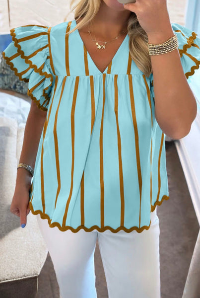 Ocean Striped Flutter Top