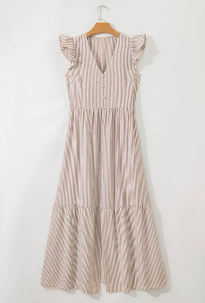 Sand Striped Button Dress