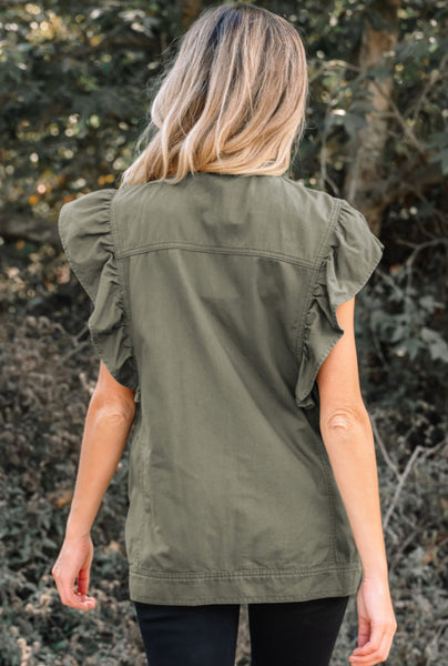 Olive Ruffled Denim Jacket