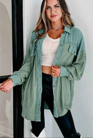 Soft Sage Textured Shacket