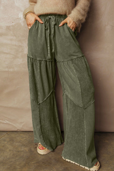 Green Mineral Wash Tiered Pants