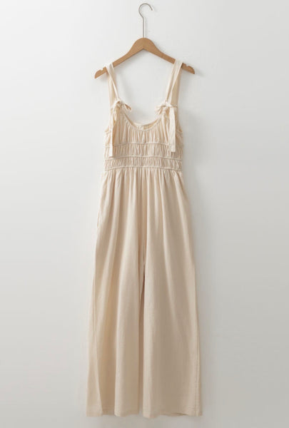 Beige Ruched Jumpsuit