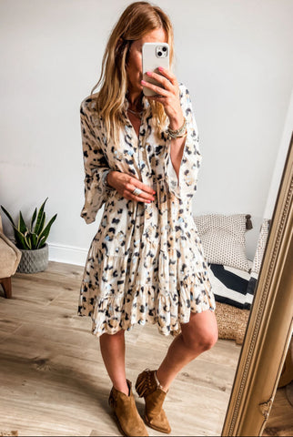 Creamy Leopard Button Dress