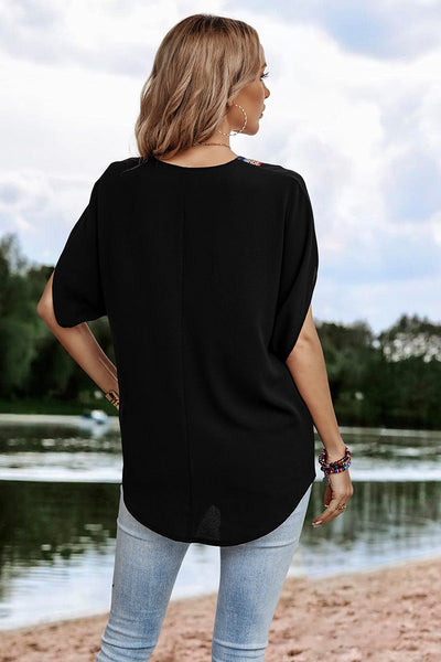Black Batwing Knit V-Neck