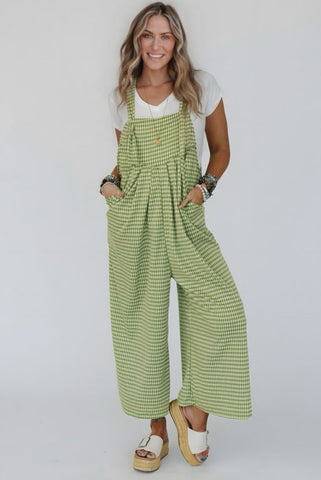 Green Gingham Wide Leg Overall