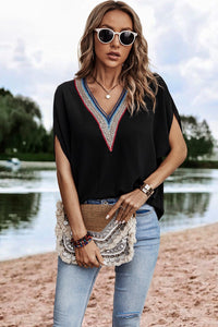 Black Batwing Knit V-Neck