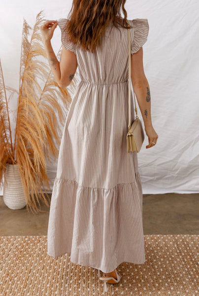 Sand Striped Button Dress