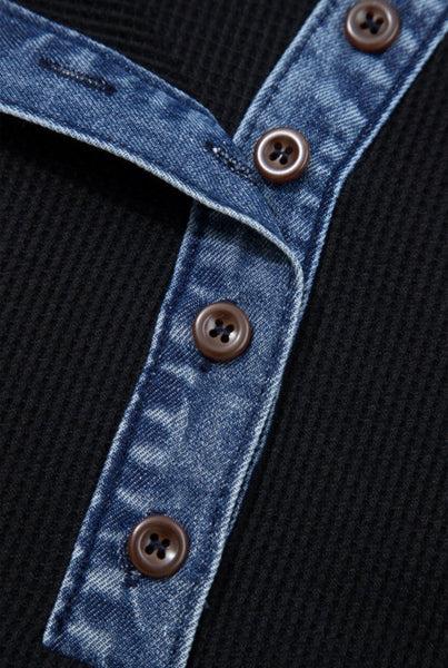 Denim Collared Black Waffle Top