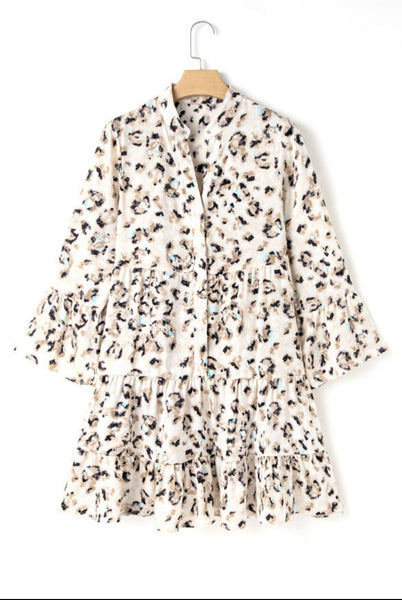 Creamy Leopard Button Dress