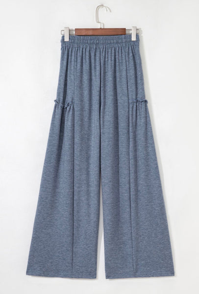 Frilled Blue Wide Leg Pants