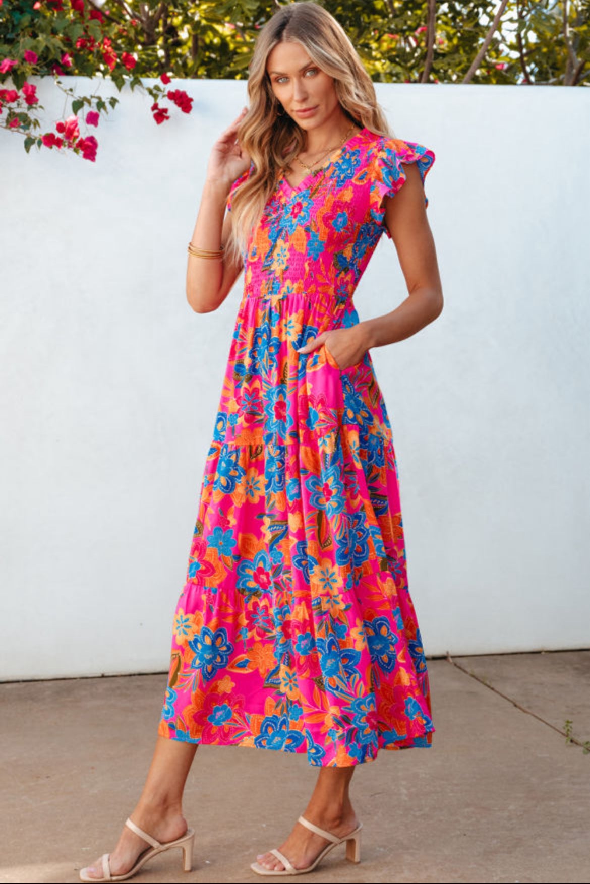 Rose Boho Smocked Maxi