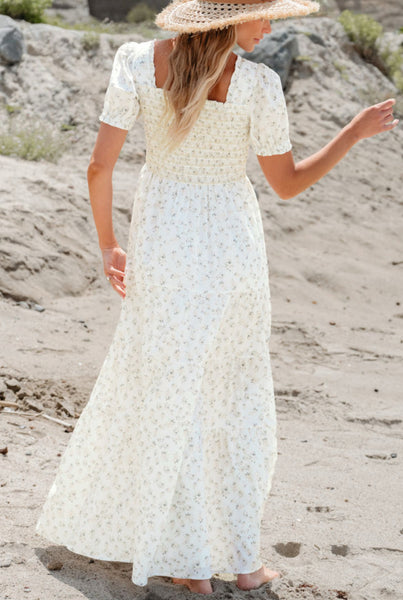 White Floral Smocked Maxi