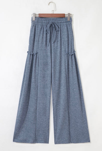 Frilled Blue Wide Leg Pants
