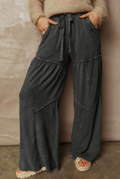 Black Mineral Wash Tiered Pants