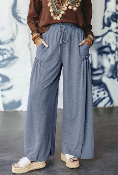 Frilled Blue Wide Leg Pants