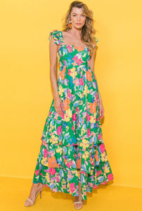 Green Floral Tiered Maxi