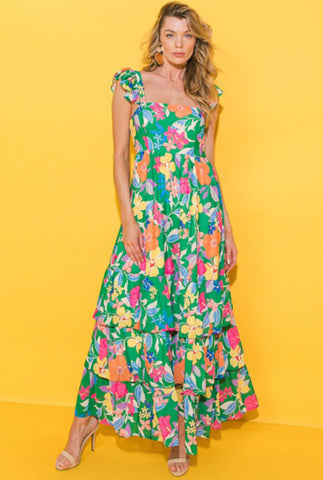 Green Floral Tiered Maxi