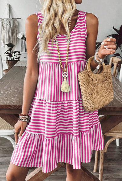 Pink Rose Striped Dress