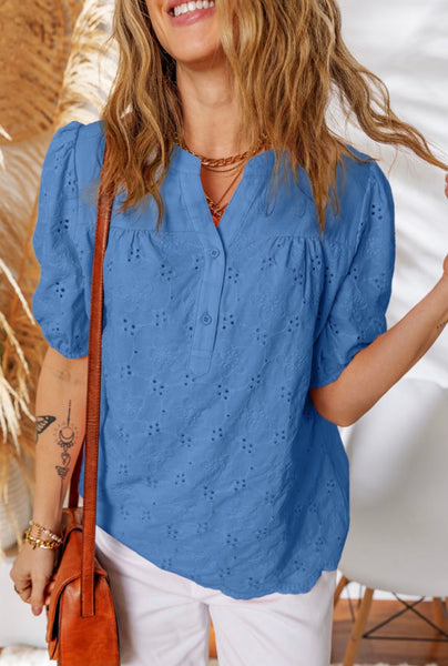 Boho Blue Eyelet Top