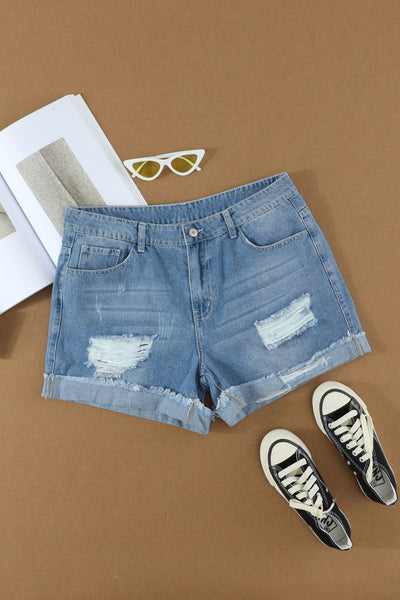 Distressed Denim Rolled Shorts