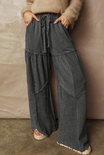 Black Mineral Wash Tiered Pants