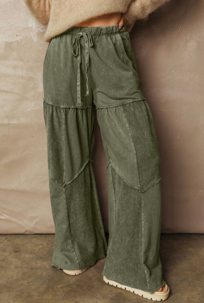 Green Mineral Wash Tiered Pants