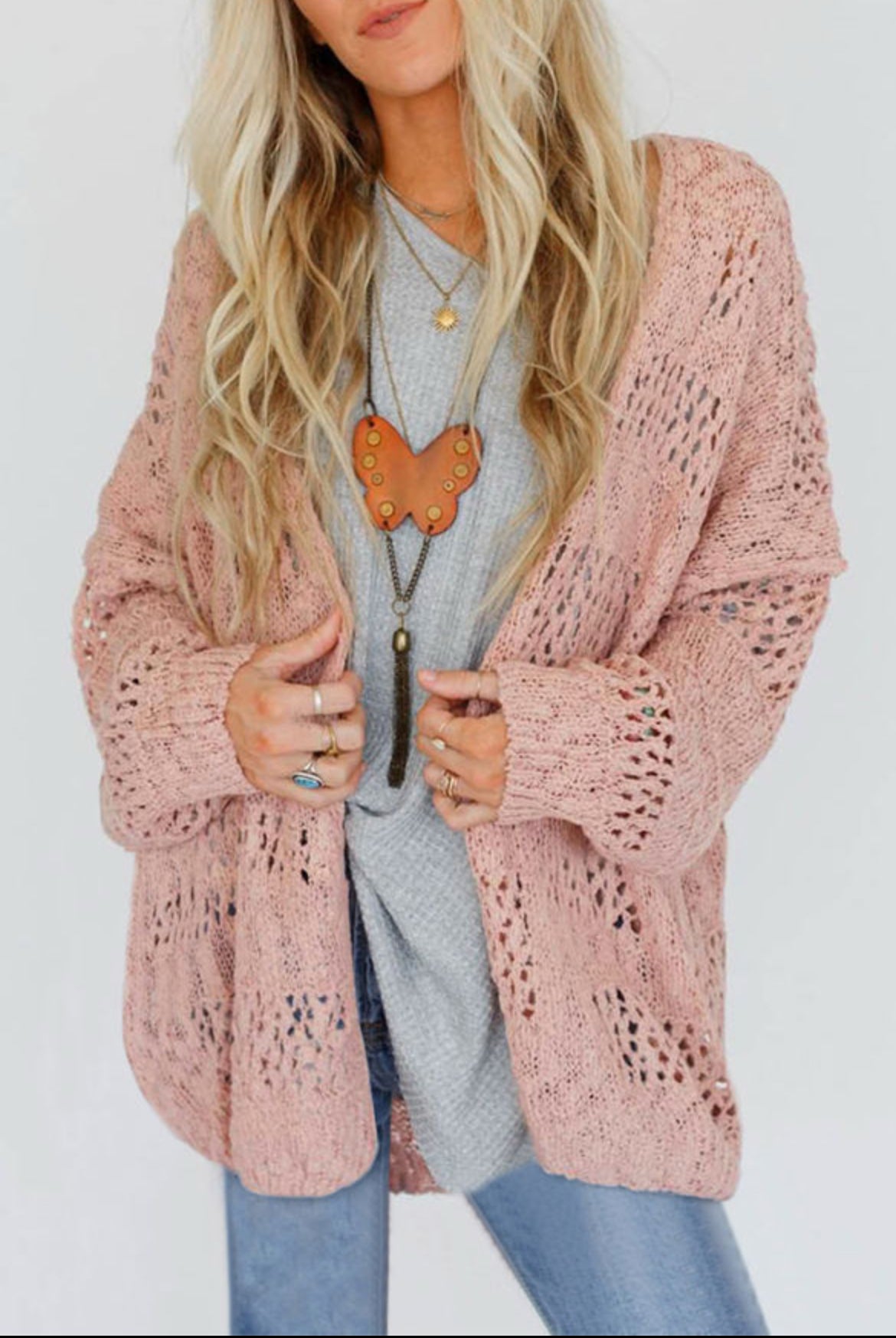 Blush Hollowed Knit Cardigan