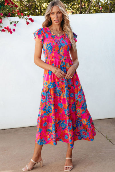 Rose Boho Smocked Maxi