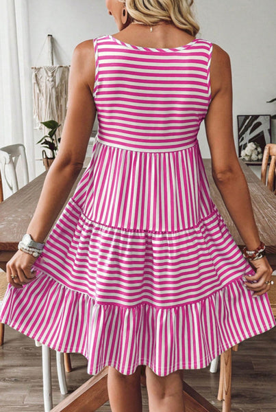 Pink Rose Striped Dress