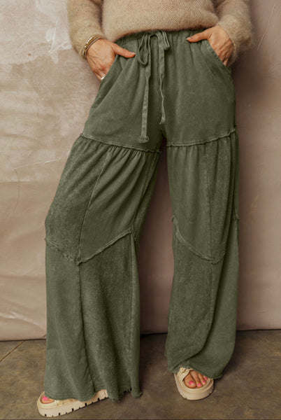 Green Mineral Wash Tiered Pants