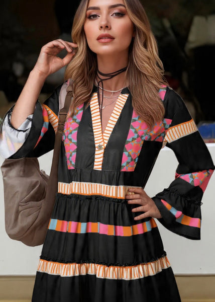 Black Rose V-Neck Dress
