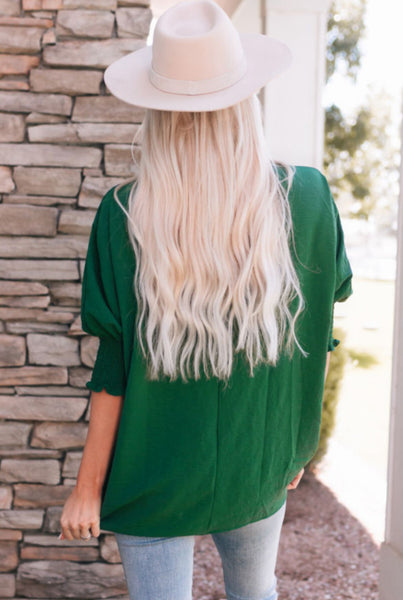 Green Smocked Shift Blouse